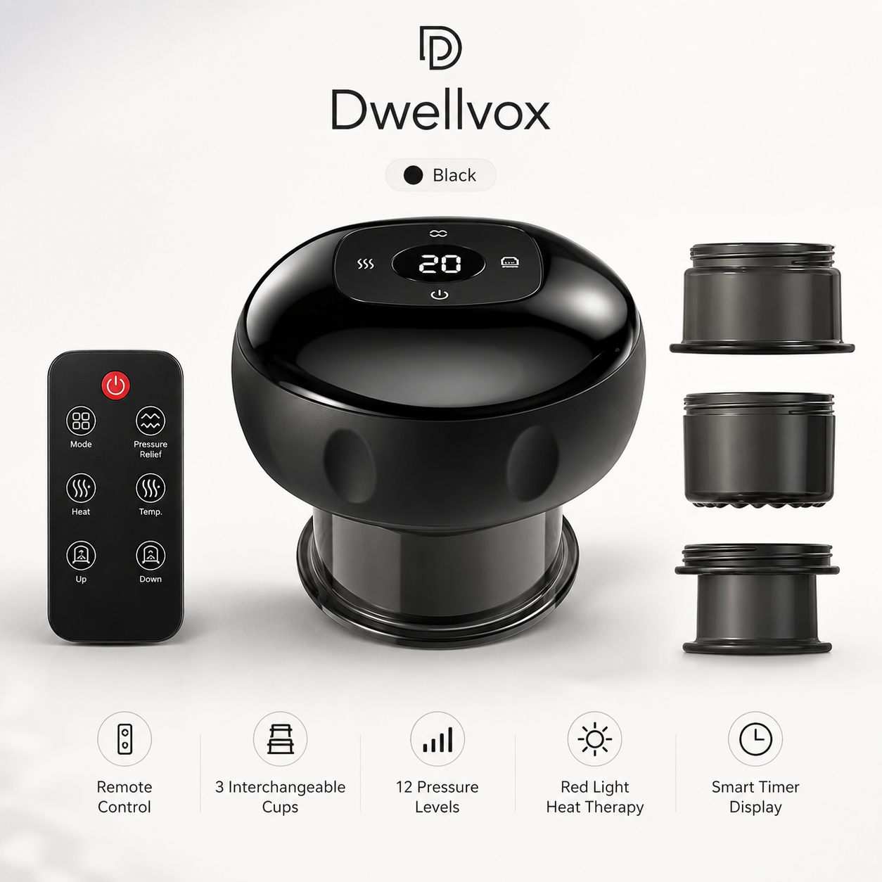 DwellVox ThermaCup™ — Smart Cupping Massager (Heat + Red Light + Suction)